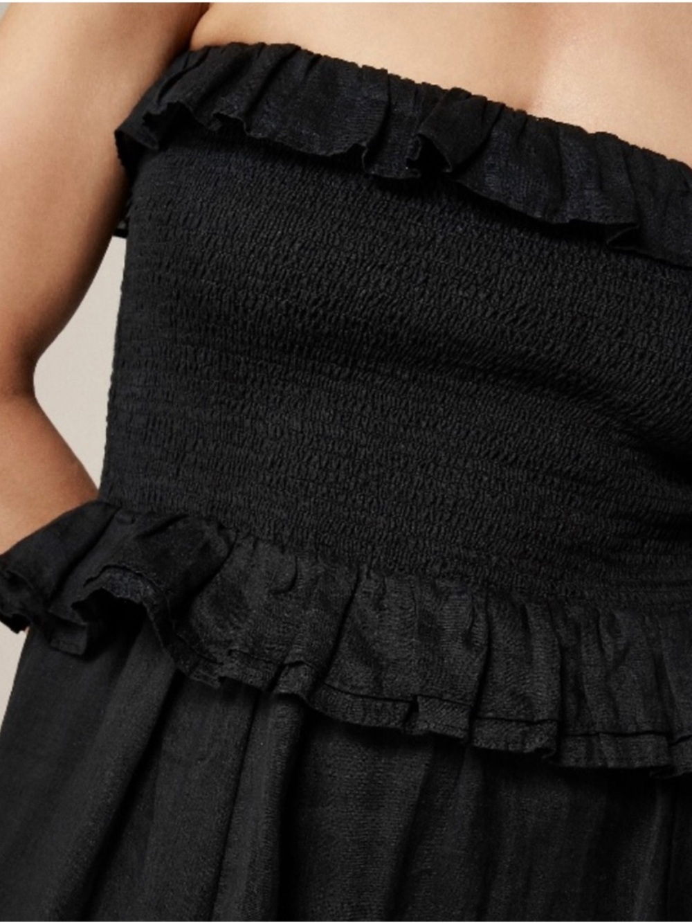 J.CREW Ruffle Smocked Strapless Ravenna Ramie Maxi Dress - Picture 7 of 8